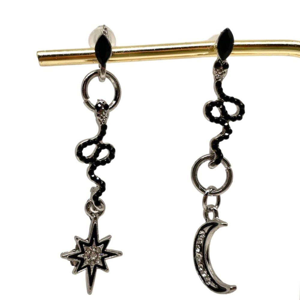 ⭐️❤️ FREE Snake Rhinestone Moon Sun Sky Zodiac Chic Hipster Artsy Drop Earrings